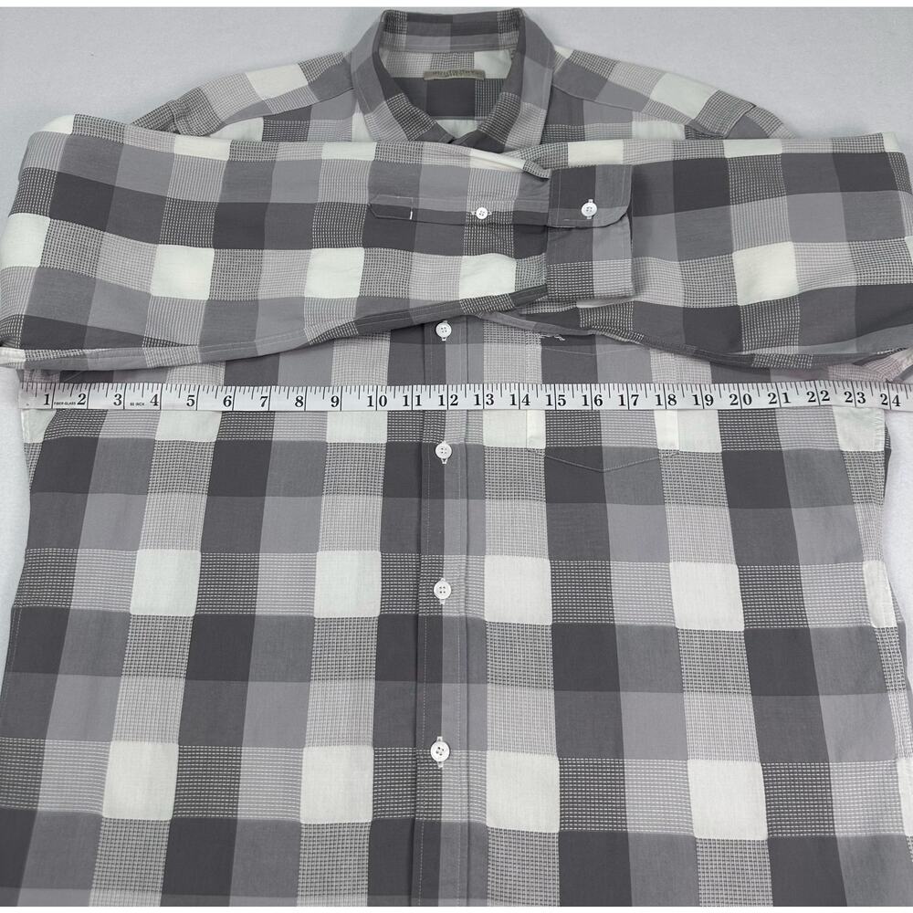 Burberry Brit Gray White Plaid Check Button Down Shirt Mens XL Equestrian Knight - Picture 11 of 14